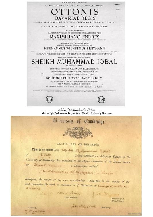 allama iqbal phd degree from which university